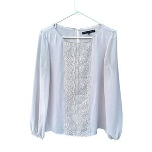White House Black Market White Lace Design Blouse Size 8 Sheer Sleeves